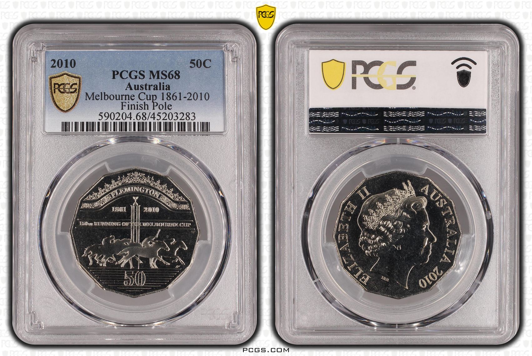 Elizabeth II, Melbourne Cup 1861-2010 Finish Line, Fifty Cent, 2010, PCGS MS 68