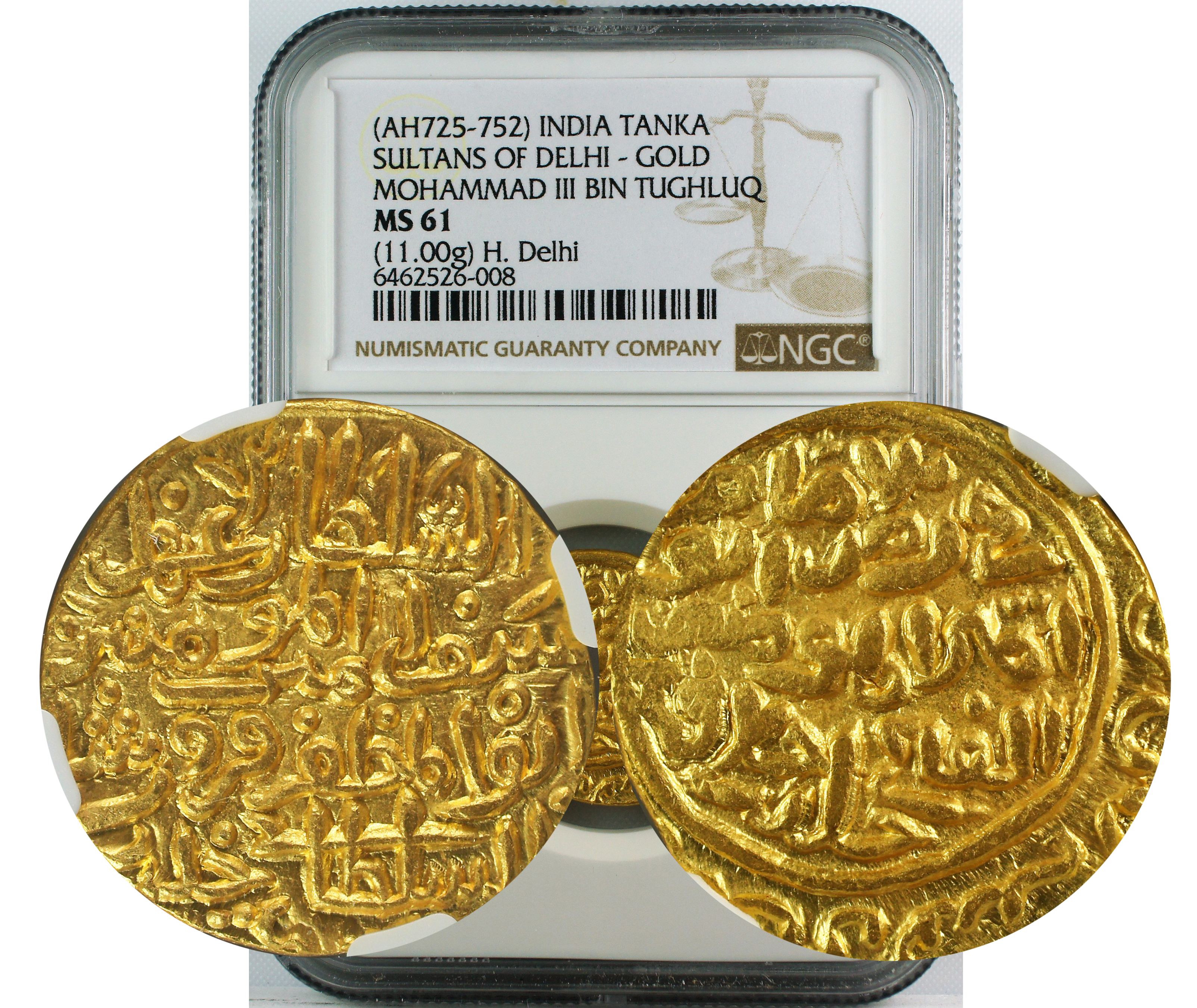AH 725-752 INDIA TANKA SULTANS OF DELHI-GOLD MOHAMMAD III BIN TUGHLUQ MS61(11.00G)