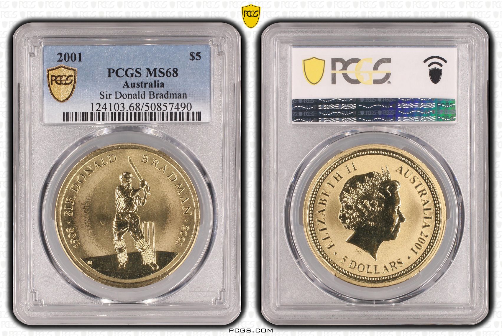 Sir Donald Bradman, Five Dollar, 2001, PCGS MS68