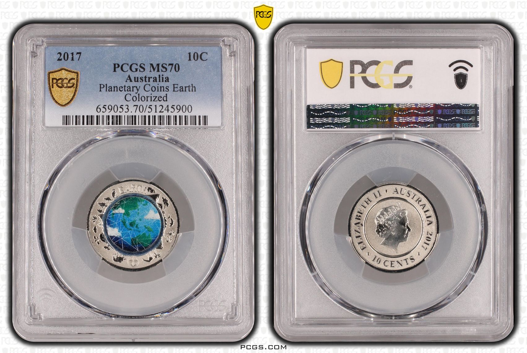 2017 Aus 10 Cent Planetary Coins Earth Colorized PCGS MS70
