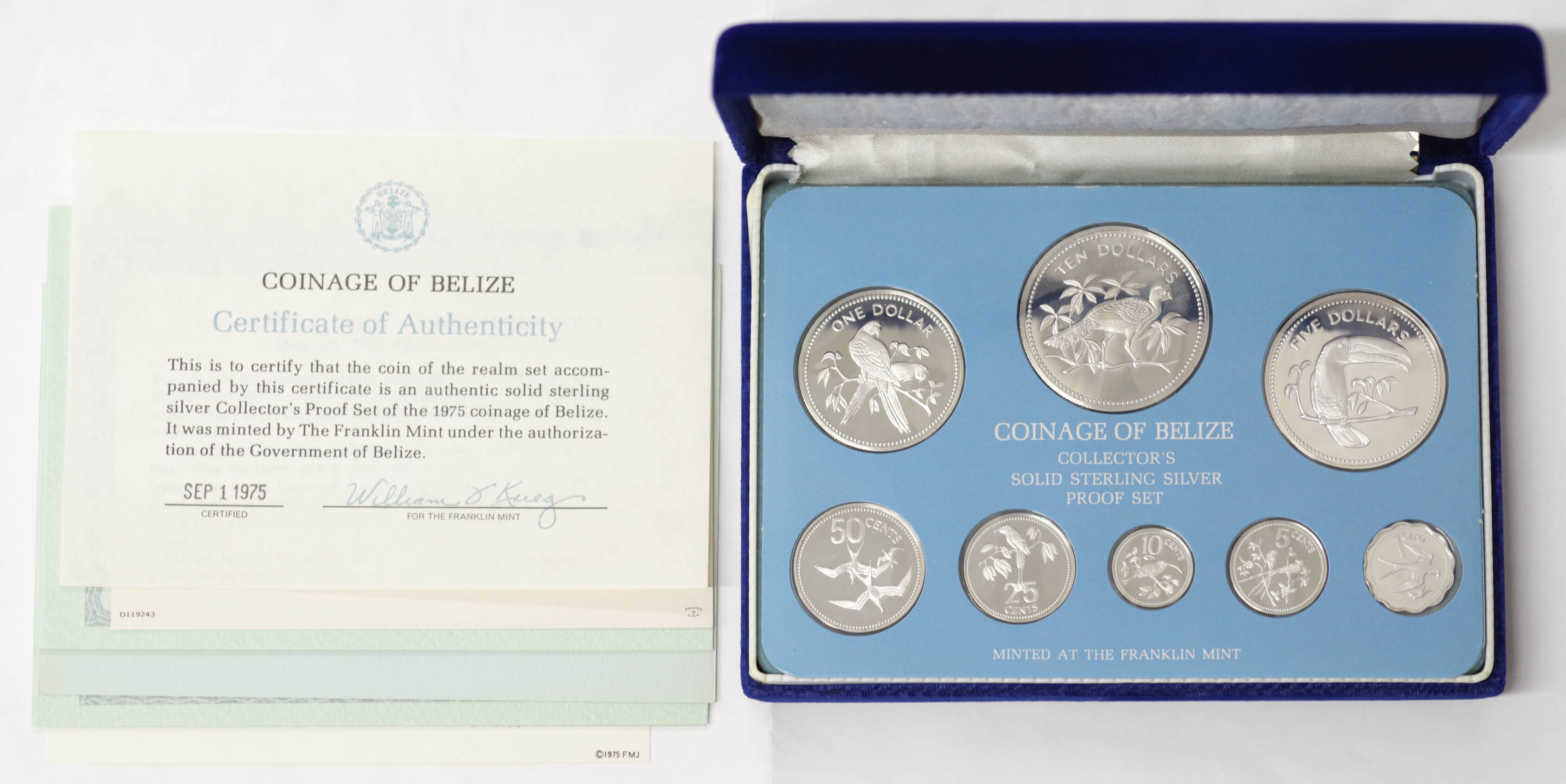 ベリーゼ-Belize. 新貨幣発行記念 通常貨銀貨8種プルーフセット 1975年 