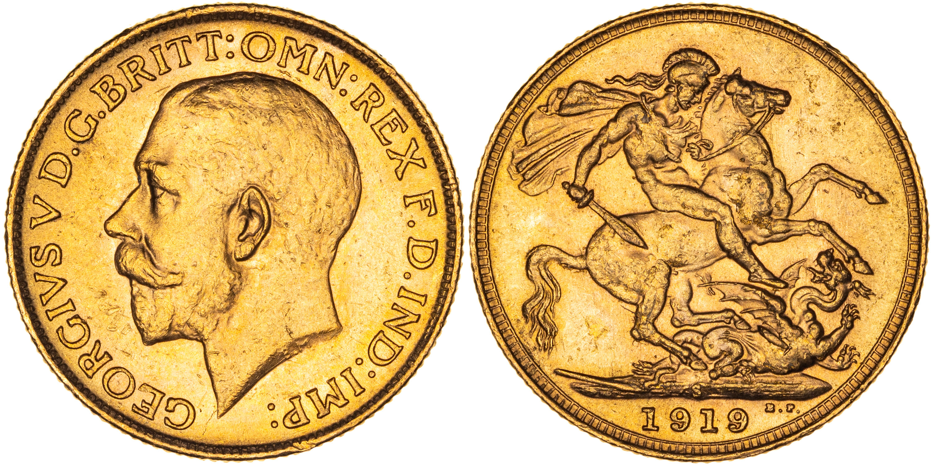 George V, Sovereign, 1919-S, aUNC