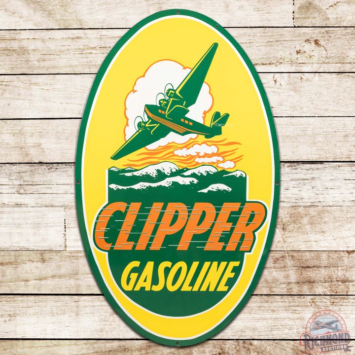 5' Clipper Gasoline DS Porcelain ID Sign w/ Sea Plane