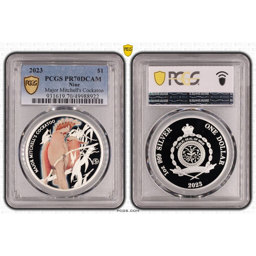 Niue, Major Mitchell's Cockatoo, POP 9/0, One Dollar, 2023, PCGS PR70DCAM