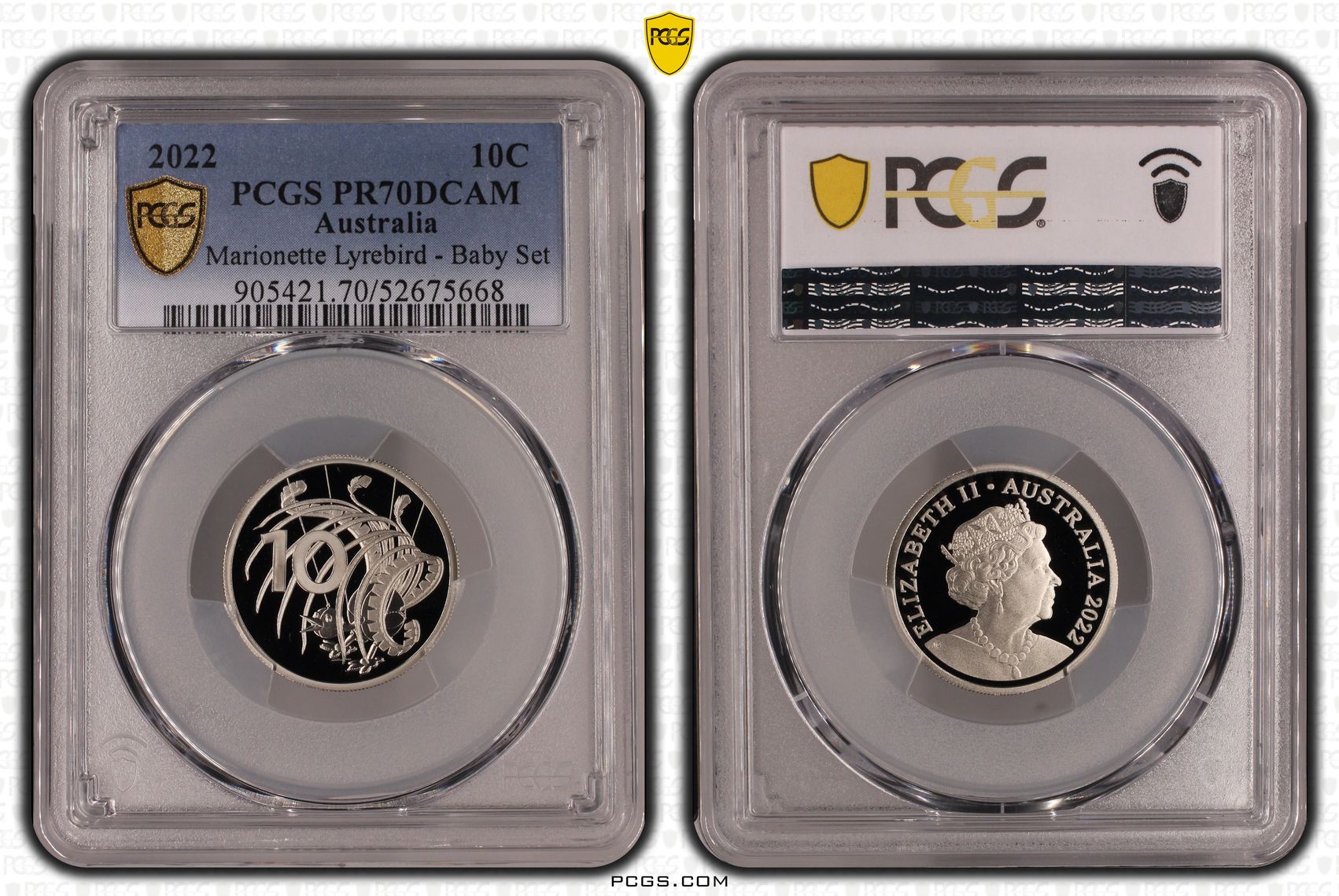 Marionette Lyrebird - Baby Set, Ten Cent, 2022, PCGS PR70DCAM