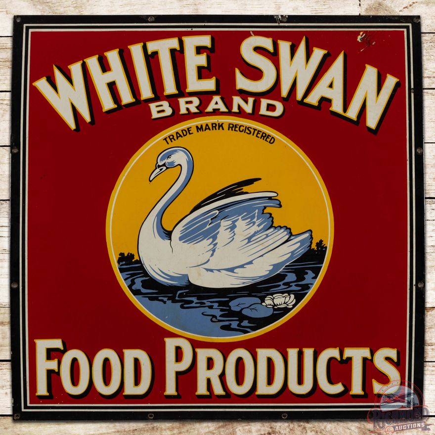 Beautiful White Swan Food Products Single Sided Porcelain Sign