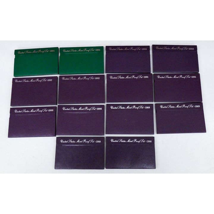 Box 14pc US Coin Mint Proof Sets 1988-1994
