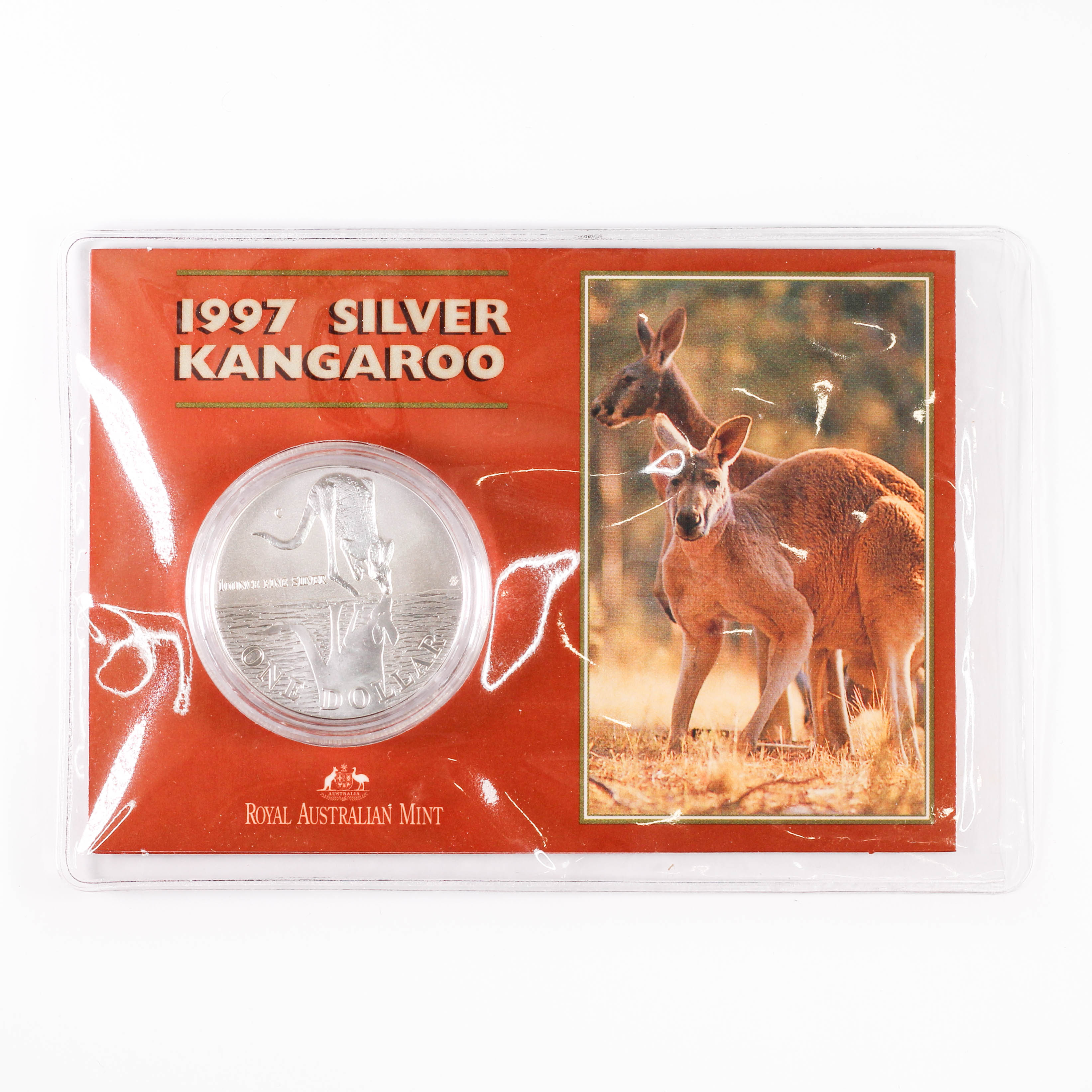 1997 Royal Australian Mint $1 Frosted Silver 1oz Kangaroo Coin - Carded