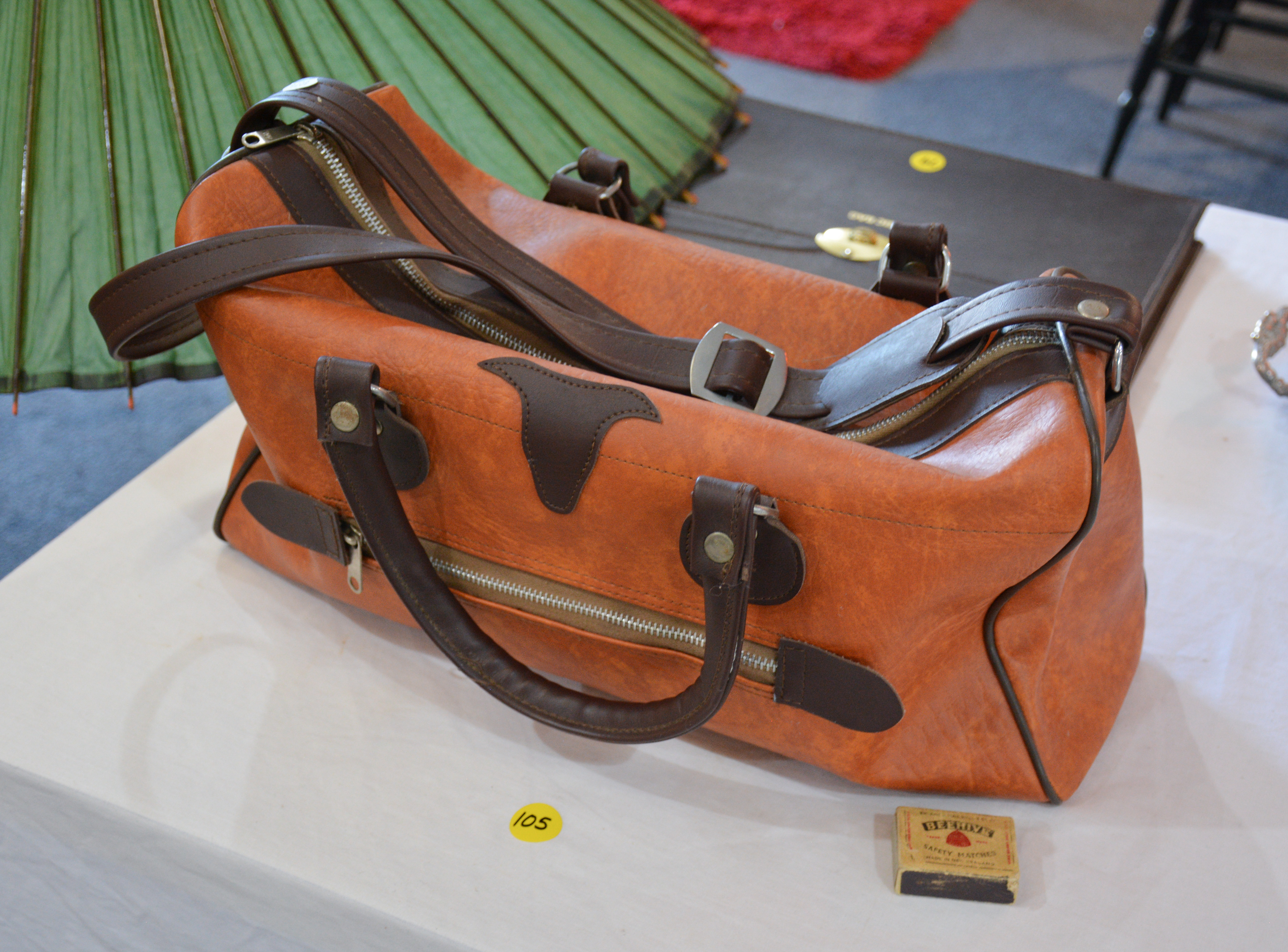 Brown Two Tone Leather Bag with Zipped Side Pocket — NZ auction result
