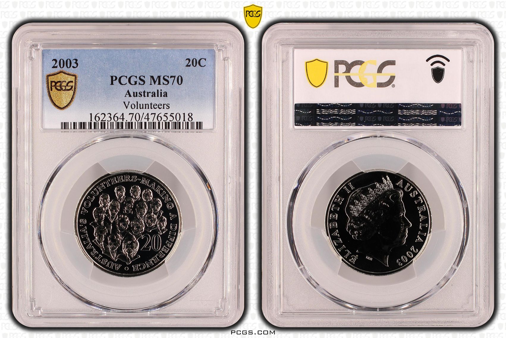 Elizabeth II, Volunteers, Pop 19/0, Twenty Cent, 2003, PCGS MS70