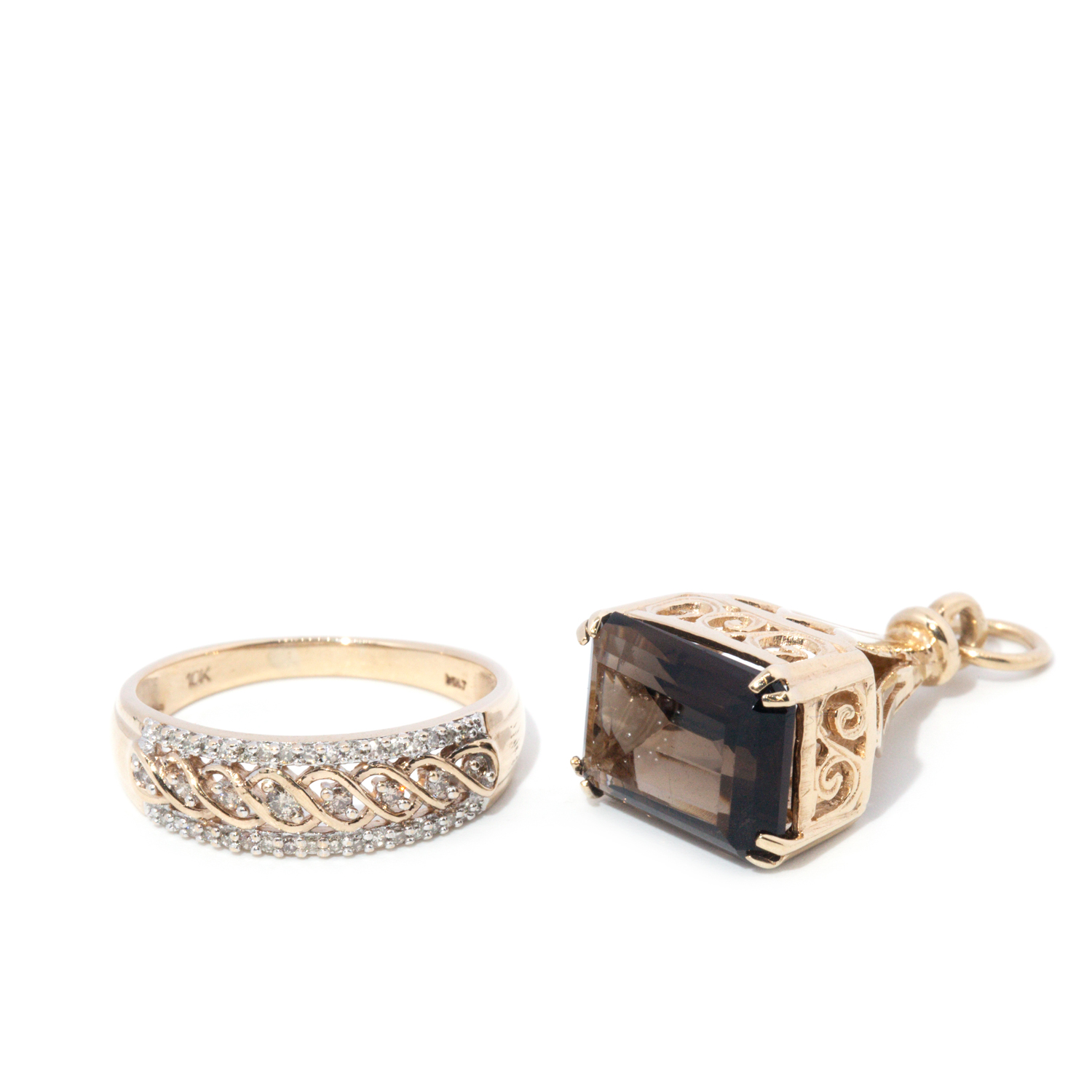 Smokey Quartz Pendant & Diamond Ring