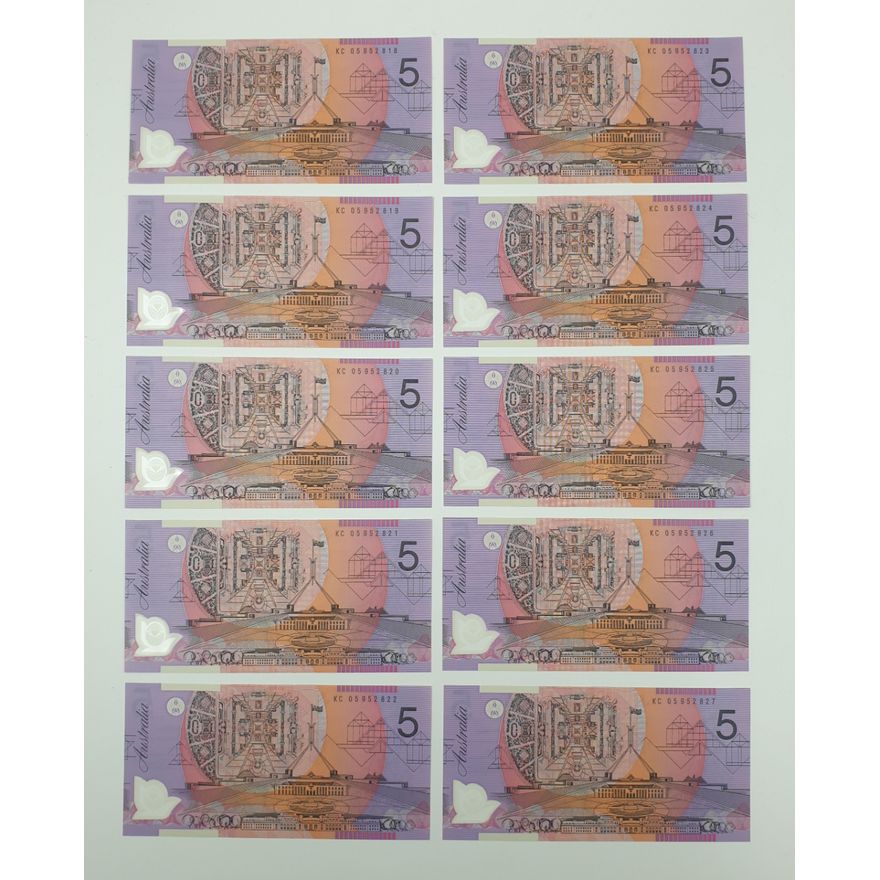 LAST YEAR PREFIX - Consec. M/H $5 Notes (x10)