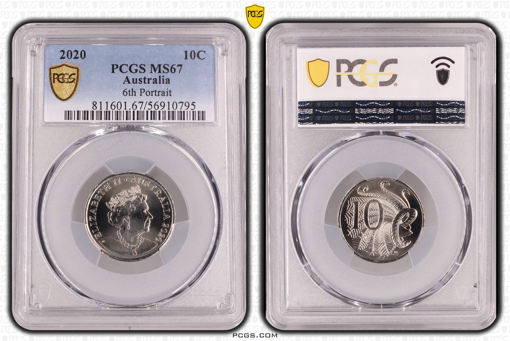 6th Portrait, Ten Cent, 2020, PCGS MS67