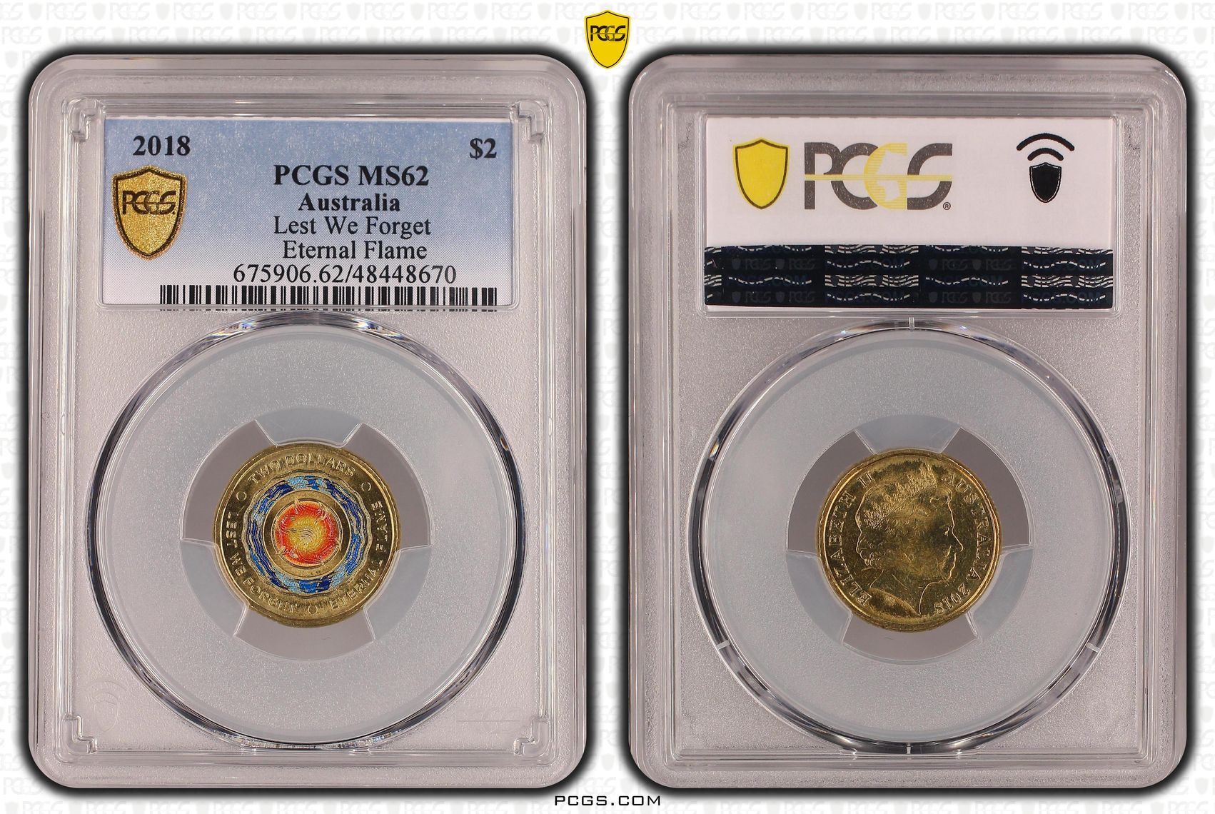 Elizabeth II, Lest We Forget - Eternal Flame, Two Dollar, 2018, PCGS MS62
