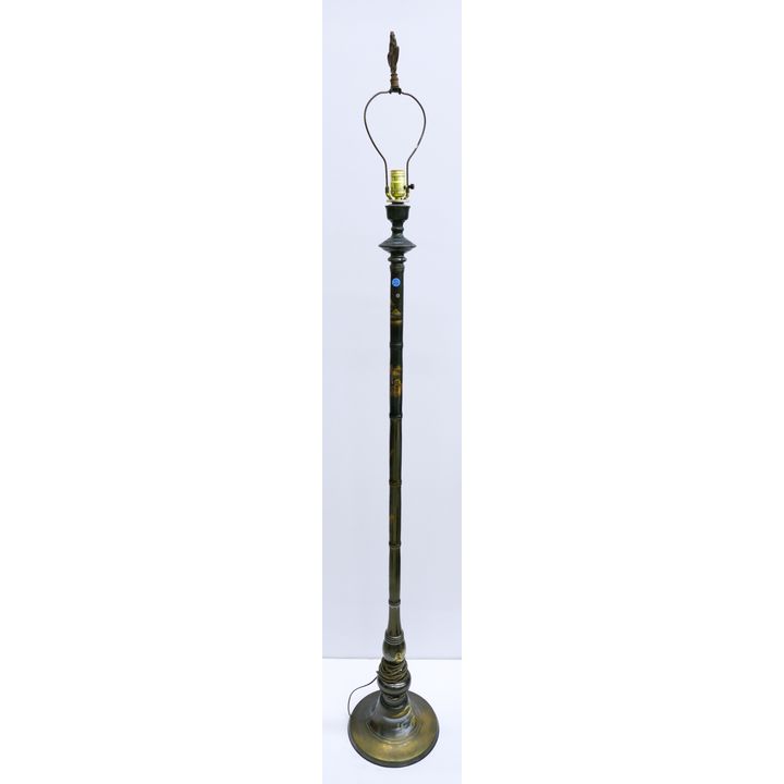 Vintage Japanese Landscape Motif Bamboo Metal Floor Lamp