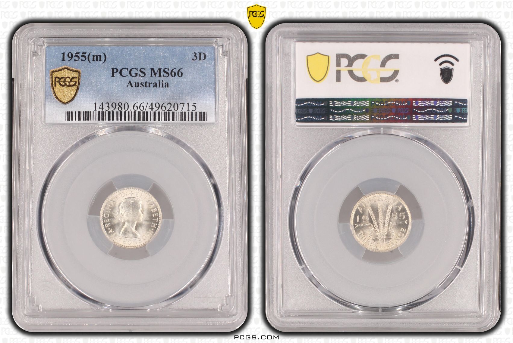 Elizabeth II, Threepence, 1955(m), PCGS MS66