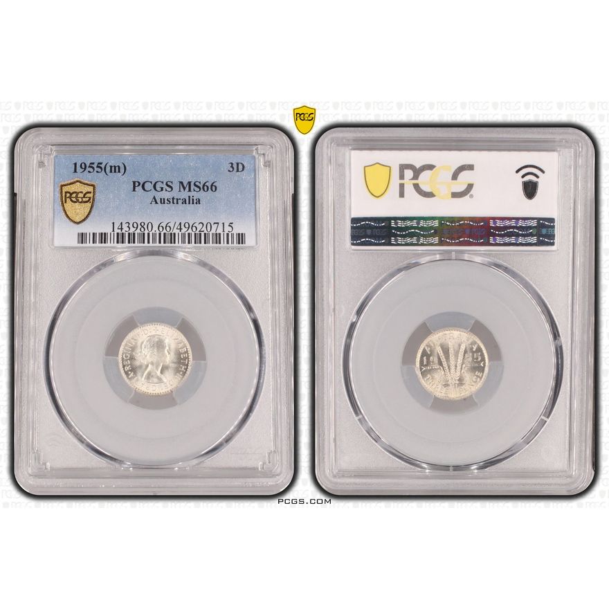 Elizabeth II, Threepence, 1955(m), PCGS MS66