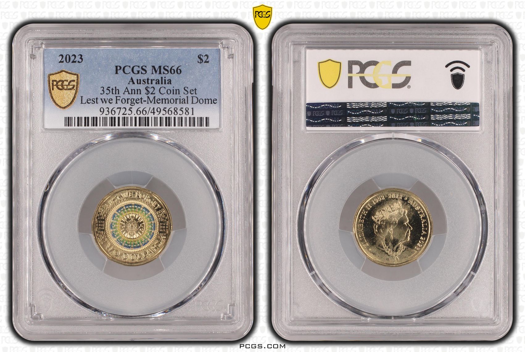 35th Ann $2 Coin Set Colorized Lest we Forget-Memorial Dome, Two Dollar, 2023, PCGS MS66