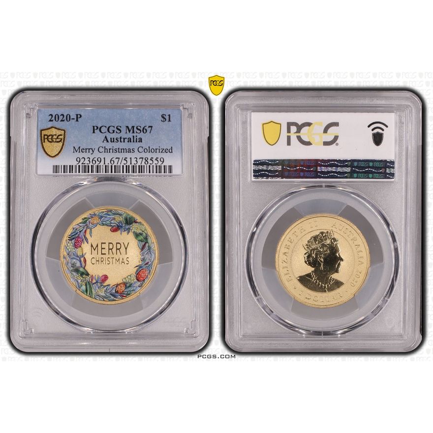 Merry Christmas Colorized, One Dollar, 2020-P, PCGS MS67