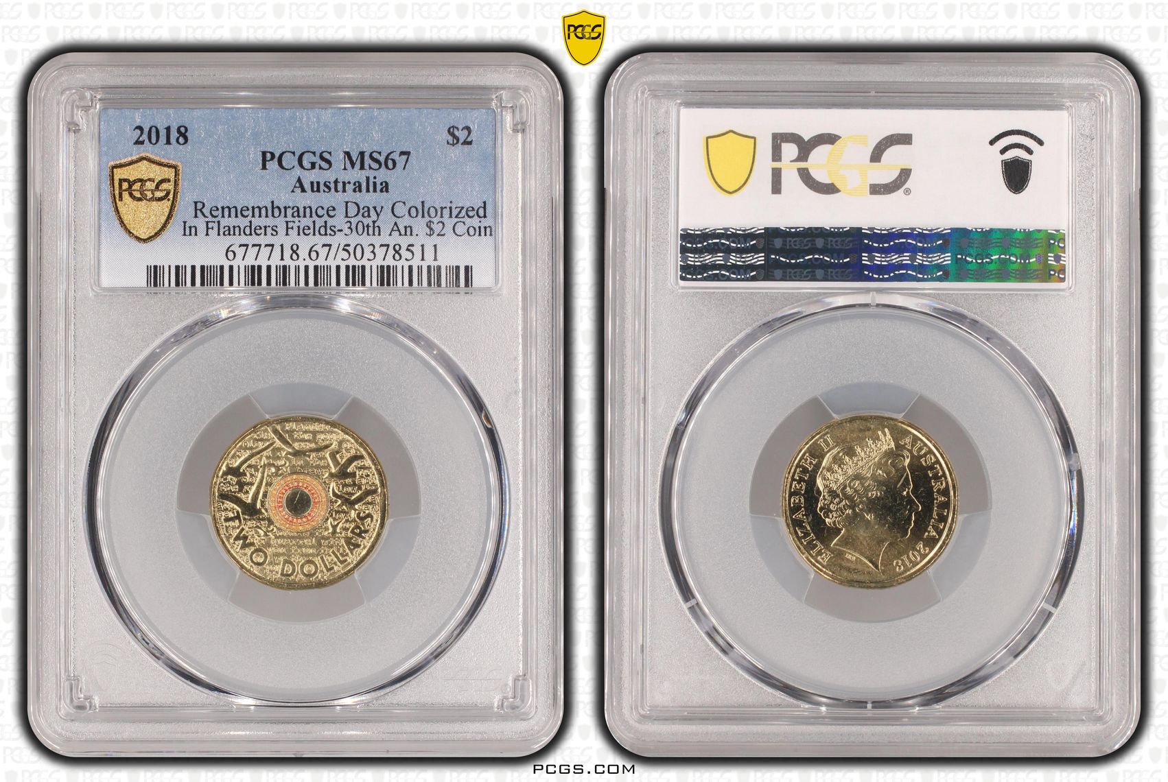 Remembrance Day Colorized In Flanders Fields 30th Ann. $2 Co , Two Dollar, 2018, PCGS MS67