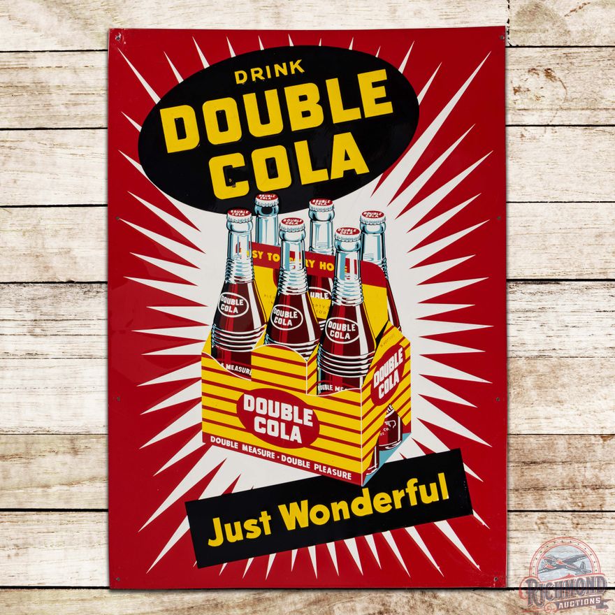 Drink Double Cola "Just Wonderful" Emb. Single Sided Tin Sign w/ 6 Pack