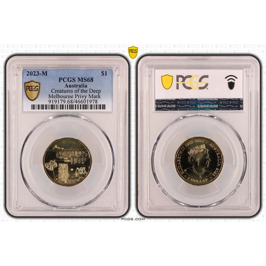 Elizabeth II, Creatures of the Deep - Melbourne Privy, One Dollar, 2022, PCGS MS 68