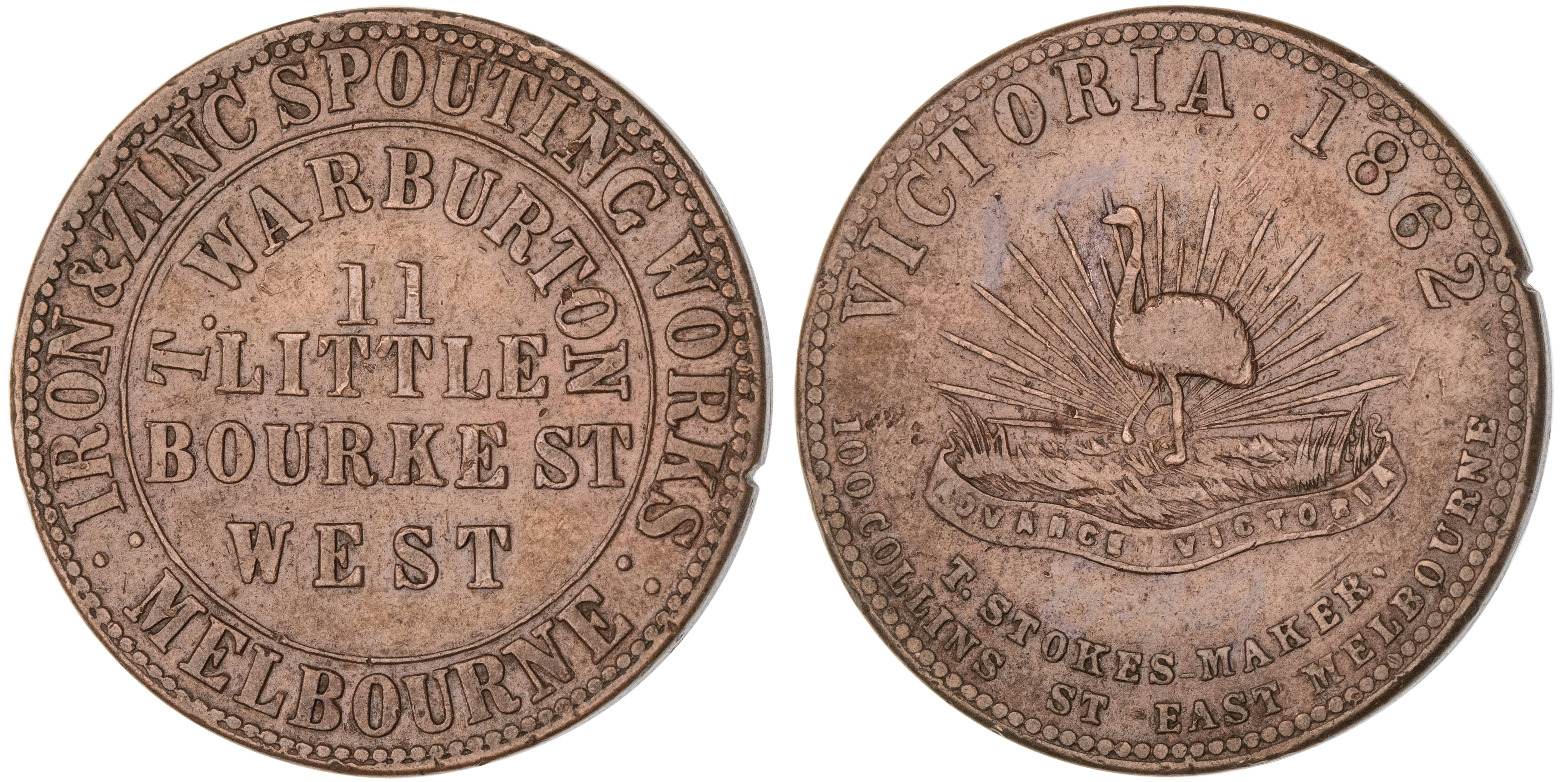 Melbourne, Victoria, T. Warburton, Penny, 1862, aVF