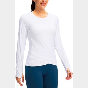SANTINY WOMEN'S LONG SLEEVE WORKOUT TOPS ATHLETIC COMPRESSION SHIRTS CROSS HEM RUNNING GYM YOGA SHIRT WITH THUMB HOLE,BLACK,XS