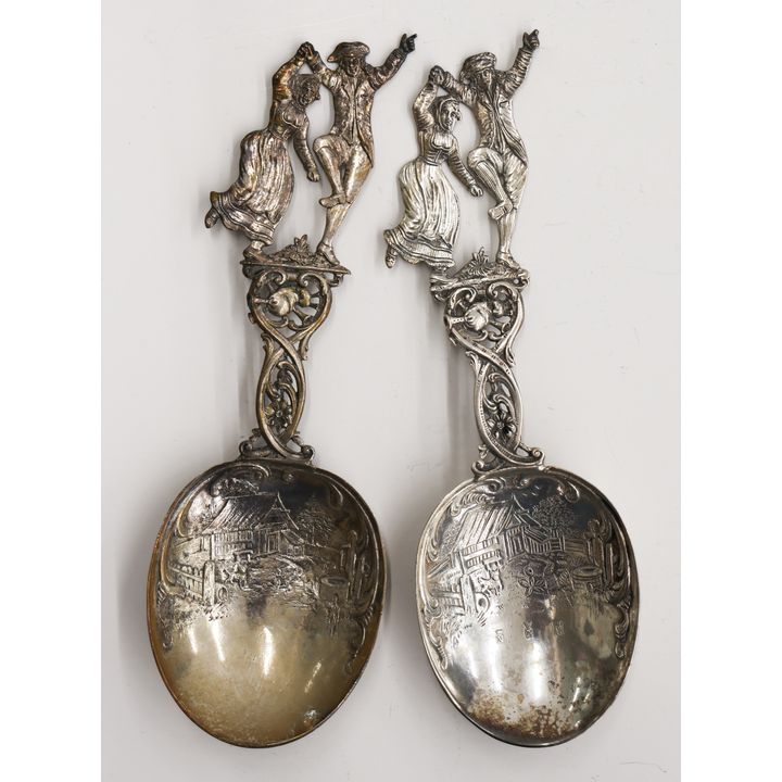 Pair of Hanau Silver Figural Stem Serving Spoons