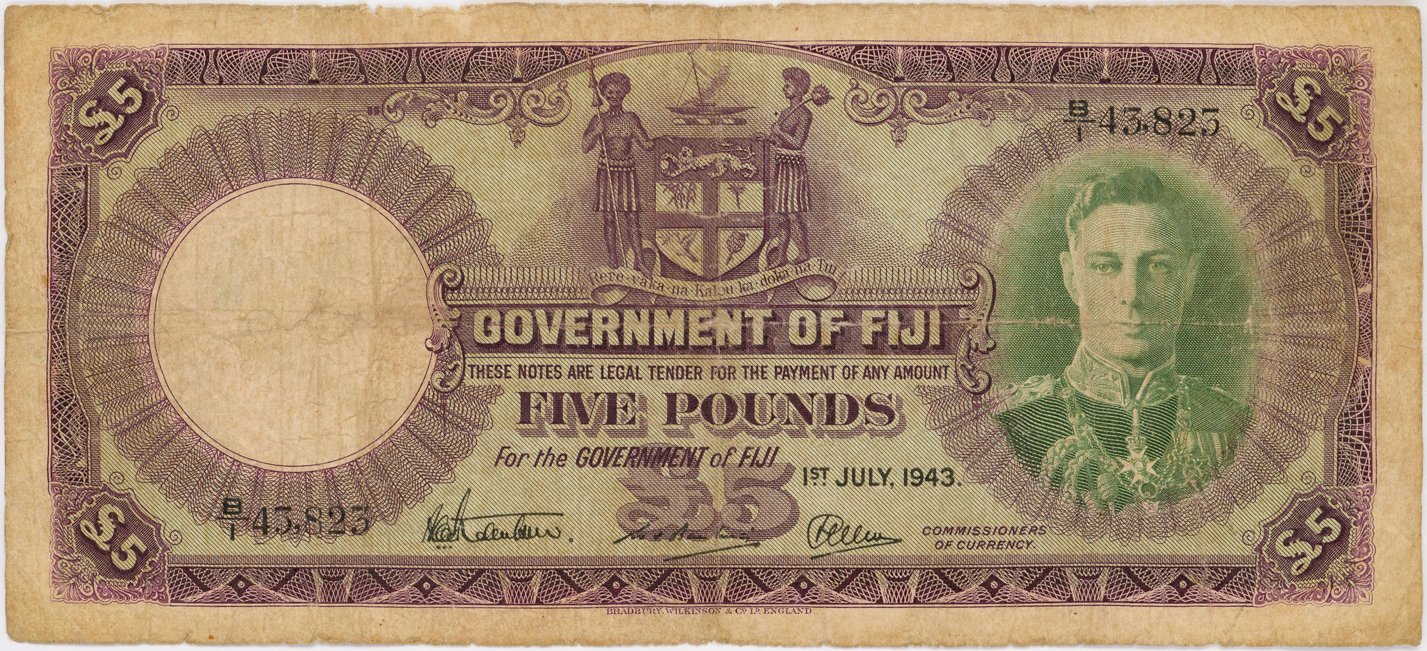 Fiji, George VI, Five Pounds, 1943, aVG