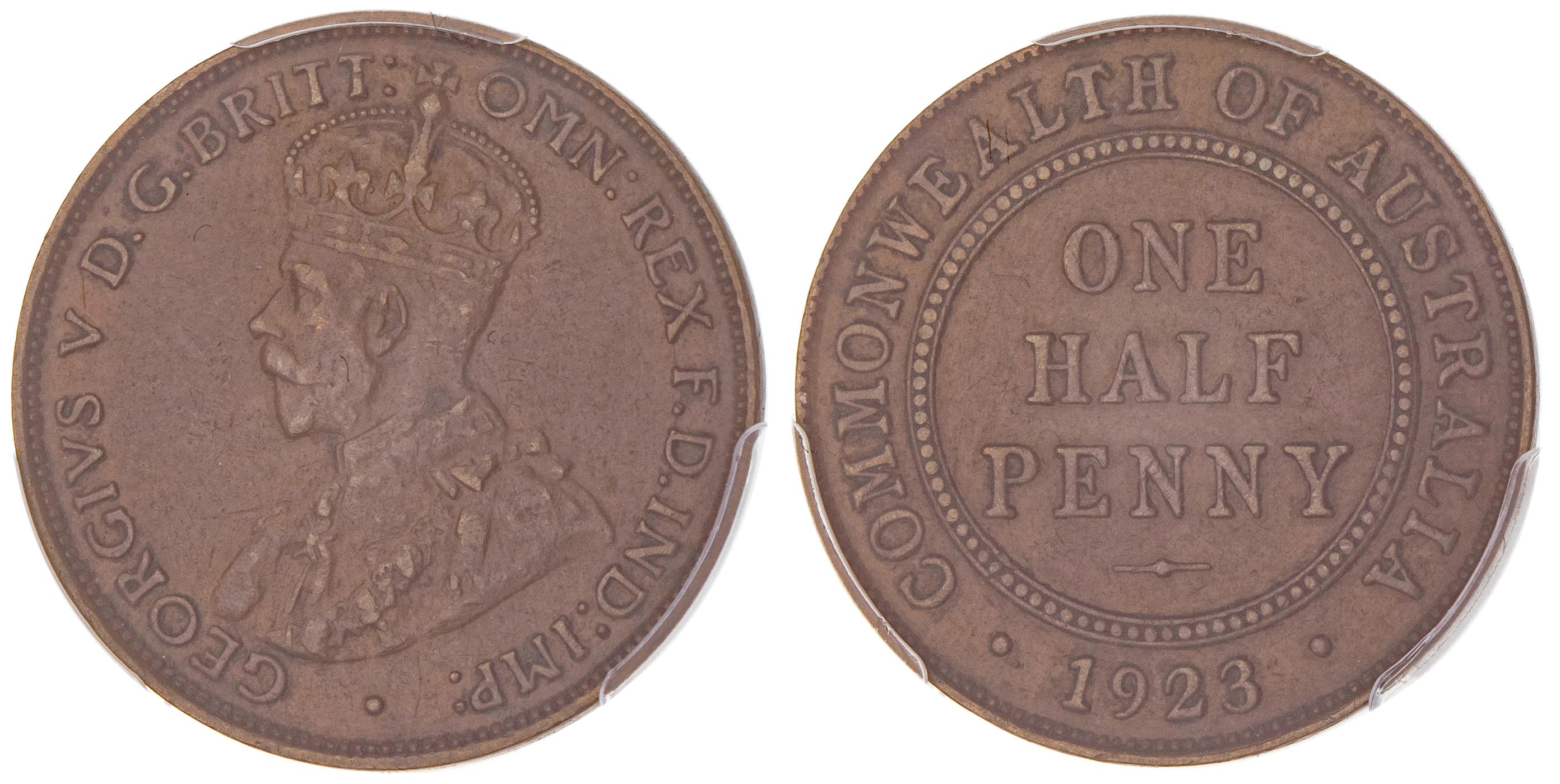 George V, Halfpenny, 1923, PCGS AU 53