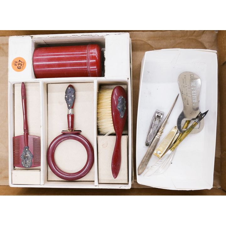 Box Antique Celluloid Dresser Set Etc