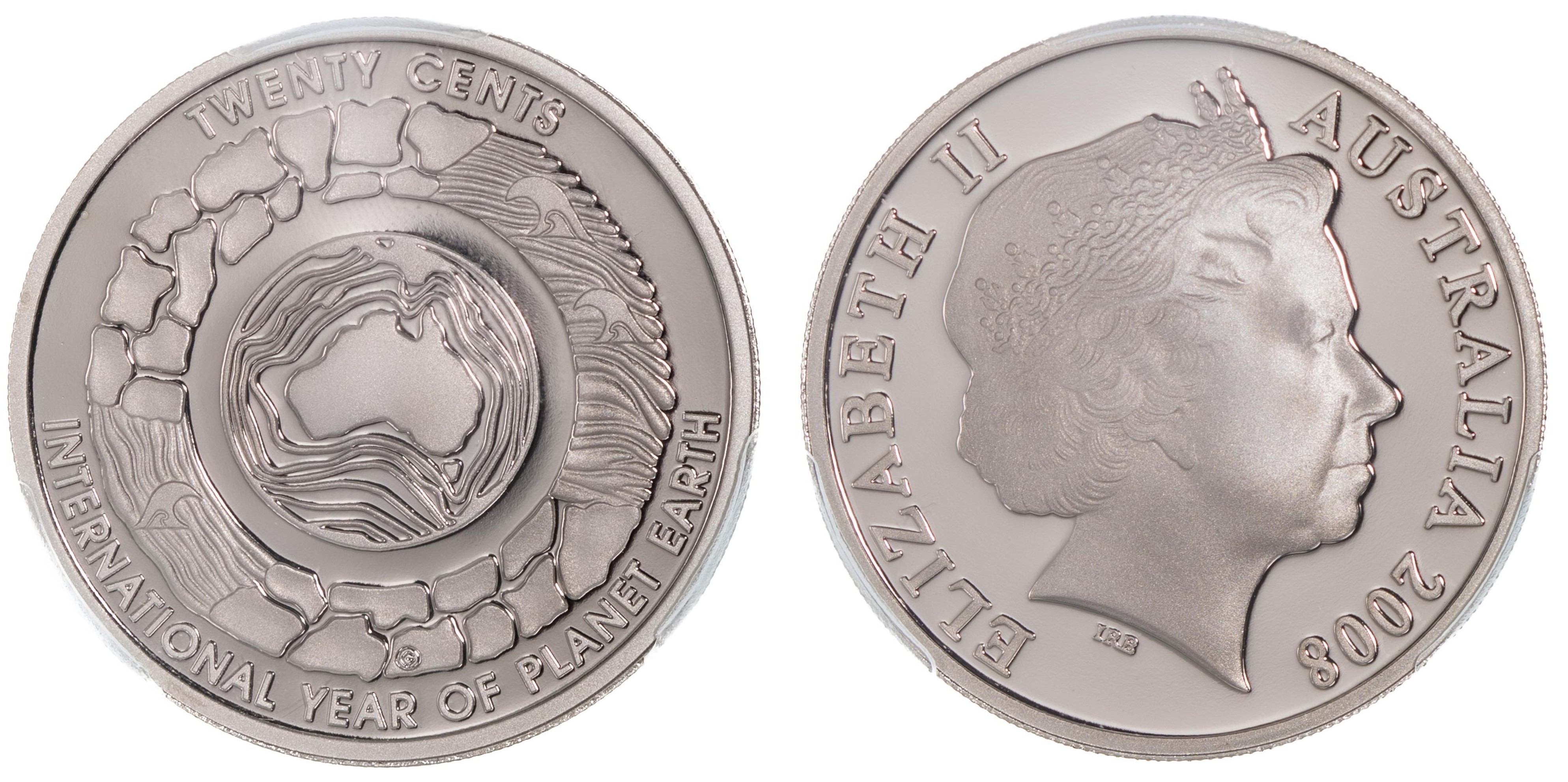 Elizabeth II, Planet Earth CuNi, Twenty Cent, 2008, PCGS PR 69DCAM