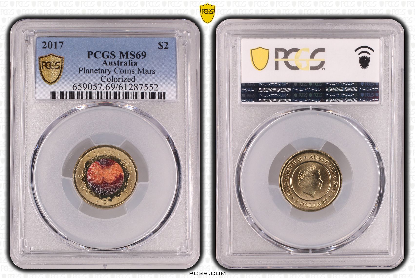 Planetary Coins Mars Colourised, Two Dollar, 2017, PCGS MS69