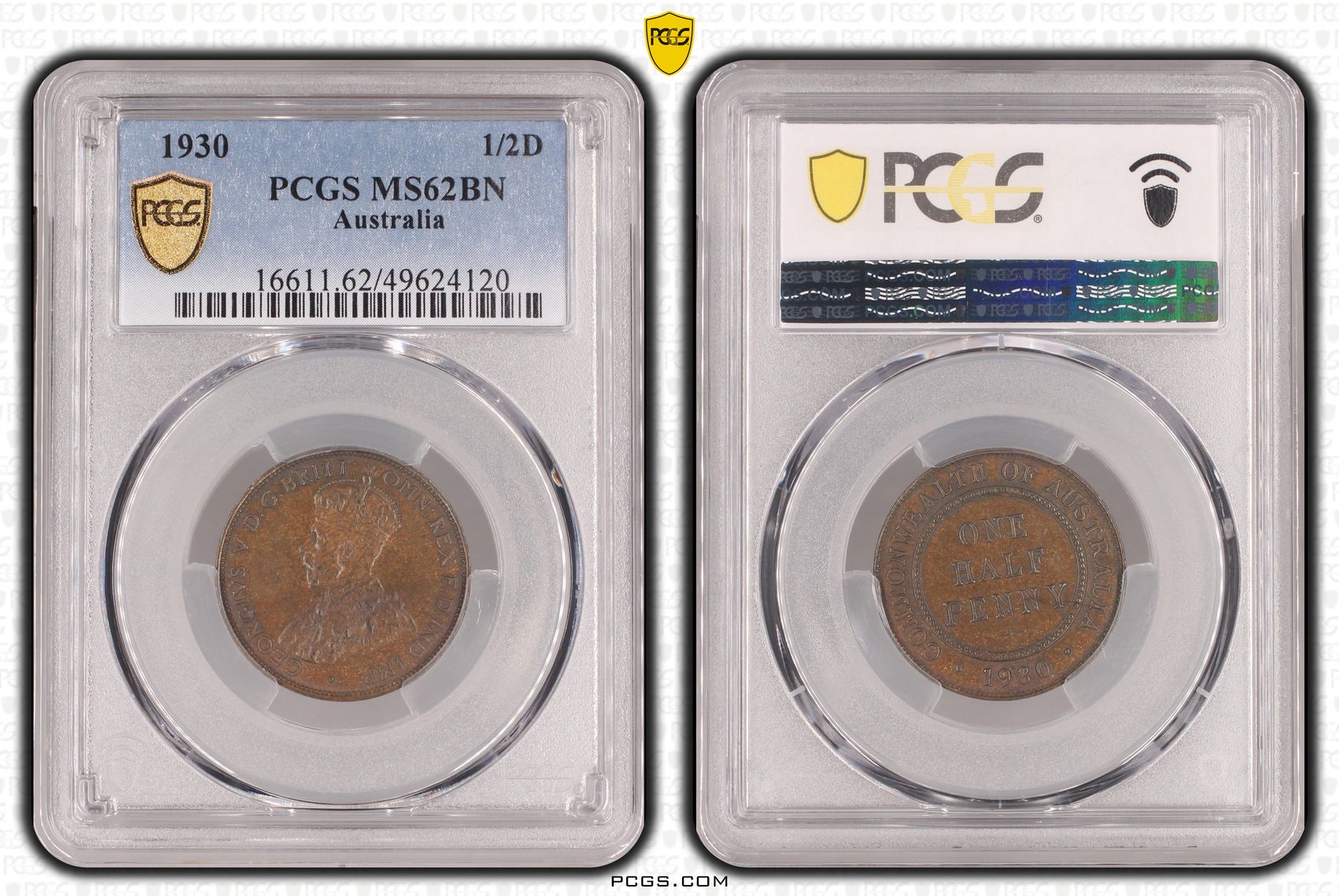 George V, Halfpenny, 1930, PCGS MS62BN