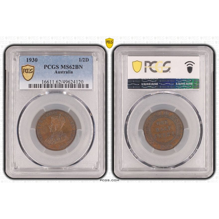 George V, Halfpenny, 1930, PCGS MS62BN