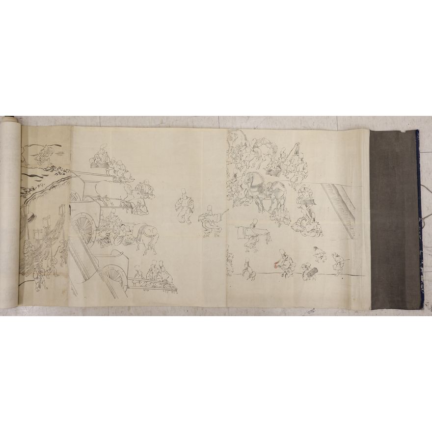Antique Japanese Painted Scenic Hand Scroll 18''x10'
