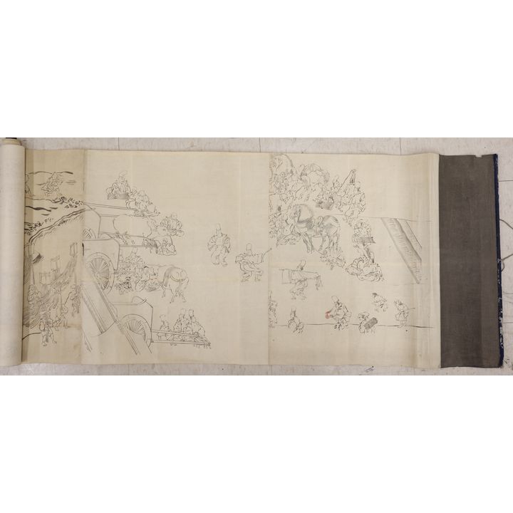 Antique Japanese Painted Scenic Hand Scroll 18''x10'