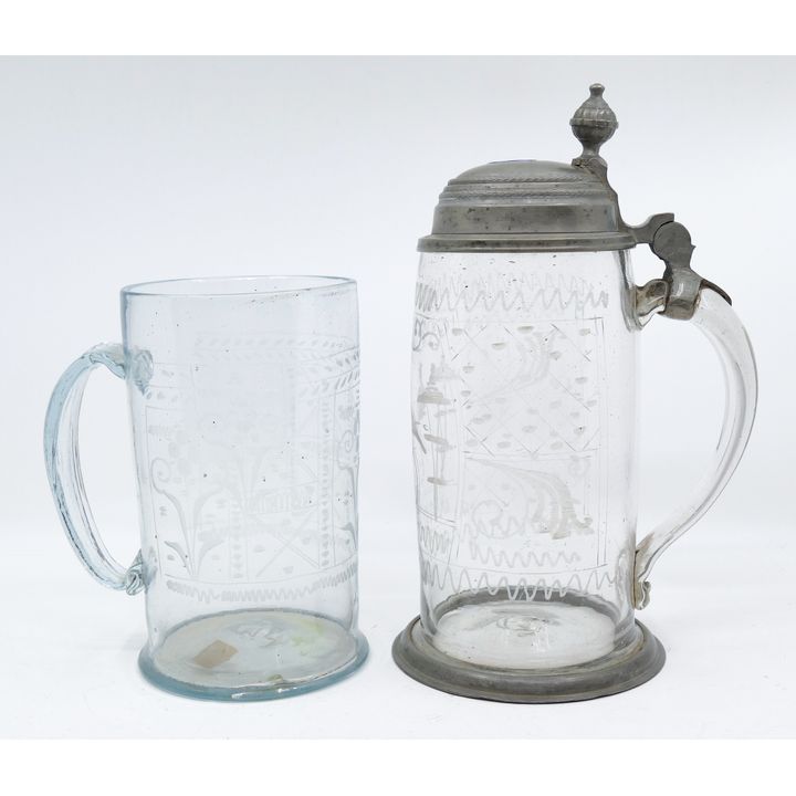 2pc Antique Stiegel Flip Glass Stein and Mug 6'' and 9''