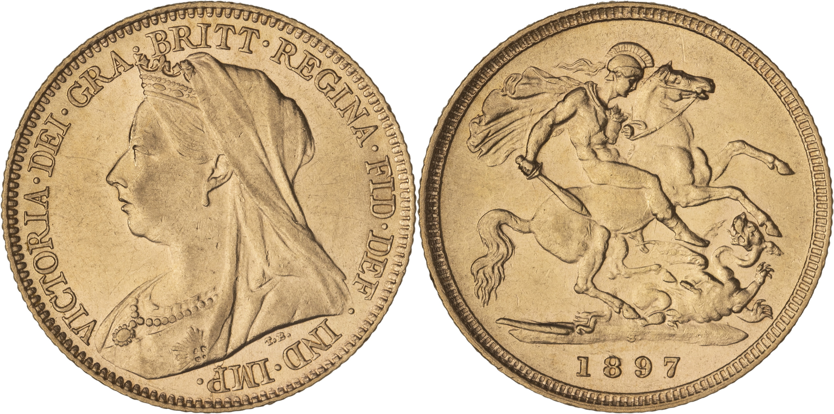 Victoria, St George Reverse - Veiled Head, Half Sovereign, 1897-S, aUNC