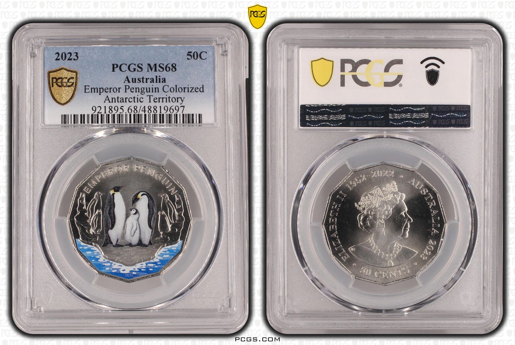 Elizabeth II, Emperor Penguin Colorized, Fifty Cent, 2023, PCGS MS68