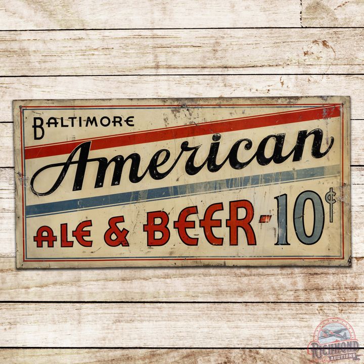 Baltimore American Ale & Beer 10 Cents Emb. Single Sided Tin Sign