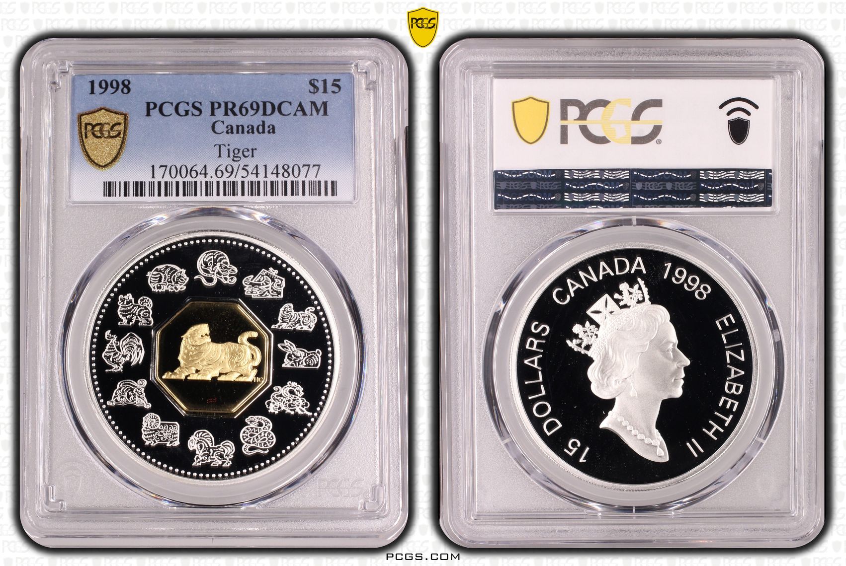 Canada, Tiger, Fifteen Dollar, 1998, PCGS PR69DCAM