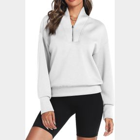 THANTH HALF ZIP SWEATSHIRT FOR WOMEN BAGGY QUARTER ZIP PULLOVER HOODIES FALL OUTFITS CUTE Y2K LONG SLEEVE SWEATSHIRTS XXL (WHITE)