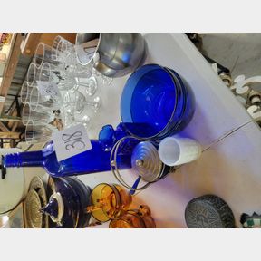 Cobalt blue bottle, bowls and other containers