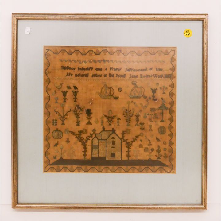 Dated 1810 Pictorial Needlework Sampler- Framed 18x18''