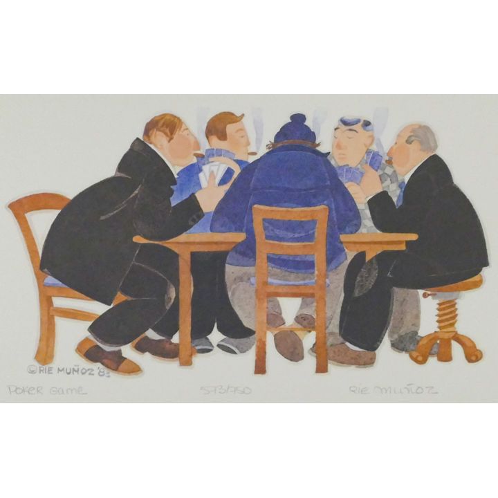 Rie Munoz "Poker Game" 1983 Signed Print 9.5" x 13" Sheet.
