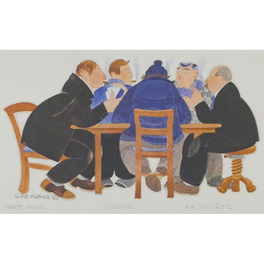 Rie Munoz "Poker Game" 1983 Signed Print 9.5" x 13" Sheet.