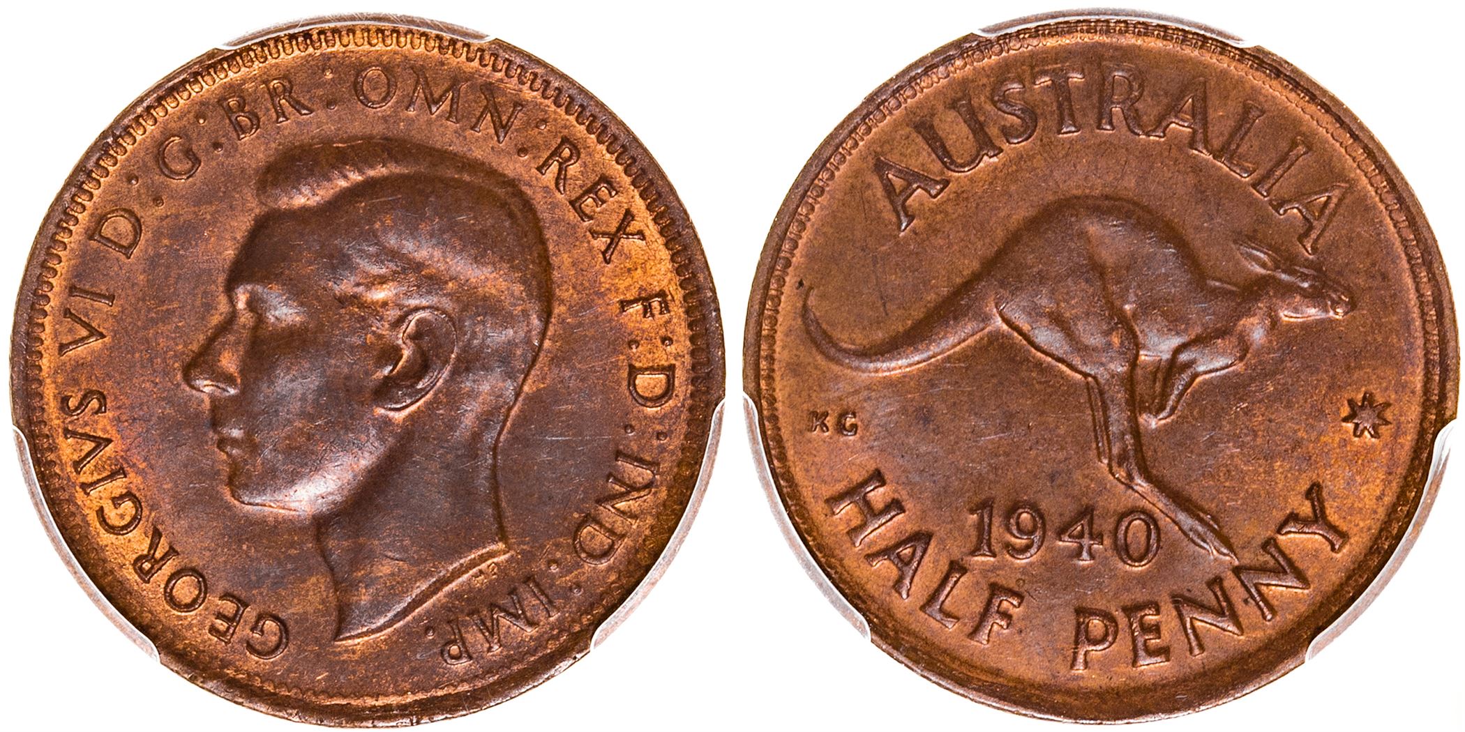 George VI, Halfpenny, 1940, PCGS MS 63RB