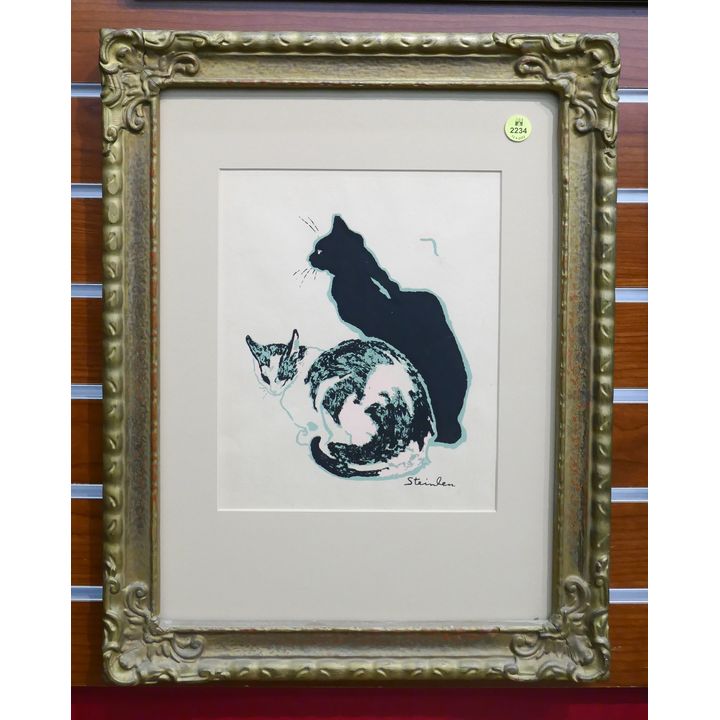 Deco Steinlen Cats Print Framed- 18x15''